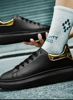 Adidasi barbati casual negri cu auriu VIP ZR A2906 A38-3/A11-1