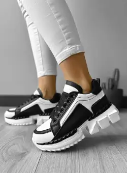 Adidasi dama casual albi cu negru B36