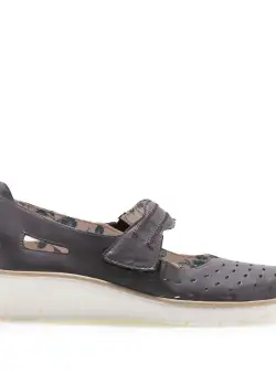 Balerini damă din piele naturală perforată, Leofex - 042 Gri Box
