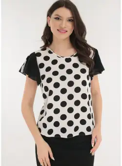 Bluza alba cu buline negre si volane la maneci