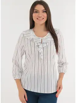 Bluza alba cu dungi albastre si volanase