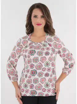 Bluza alba cu print geometric multicolor
