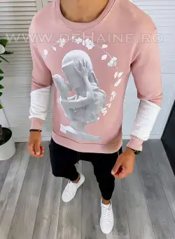 Bluza barbati roz vatuita slim fit K411 i18-2