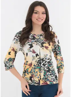 Bluza bej cu fluturi imprimati