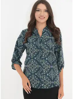Bluza bleumarin cu print abstract vernil