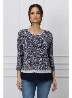 Bluza Corina bleumarin cu imprimeuri albe