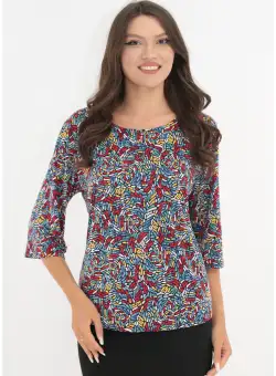 Bluza cu imprimeu abstract rosu-albastru