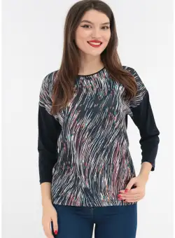 Bluza din jerse fin cu print abstract multicolor