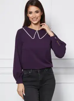 Bluza Dy Fashion mov cu guler accesorizat