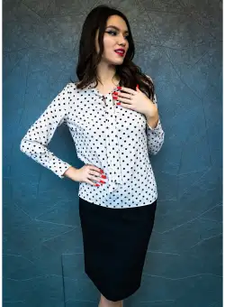 Bluza eleganta bej cu fundita la decolteu si buline negre
