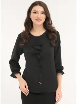 Bluza eleganta din voal negru cu jabou si fundita