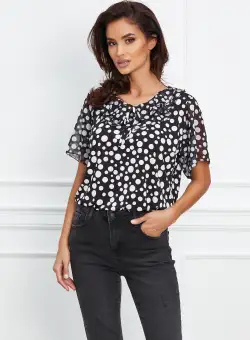 Bluza Isabela neagra cu buline si maneci scurte