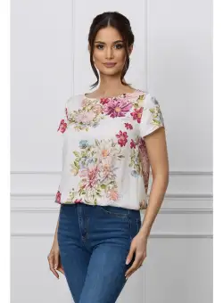 Bluza Iuliana alba cu flori rosii