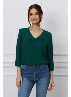 Bluza Larisa verde cu funda pe bust