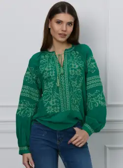 Bluza Mara verde cu broderie