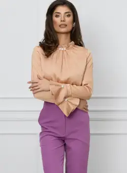 Bluza MBG bej cu perle la guler