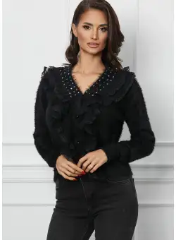 Bluza Mirela neagra cu strasuri si volanase