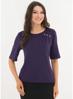 Bluza mov din vascoza cu pliuri asimetrice