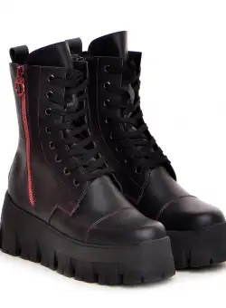 Bocanci Desire Piele Neteda Neagra cu Detaliu Rosu