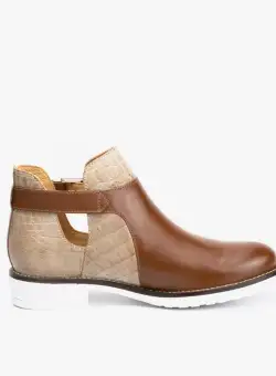 Botine damă din piele naturală, Leofex - 301-1 Maro Bej Box Print
