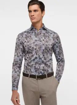Camasa imprimeu, slim fit, pentru barbati, 100% bumbac, maneca lunga, model 8196 14 FS82 Eterna