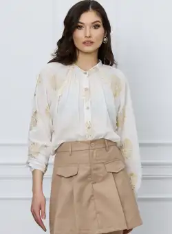 Camasa Tania alba vaporoasa cu broderie bej