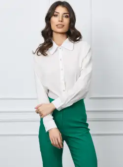 Camasa Teodora alba cu strasuri la guler