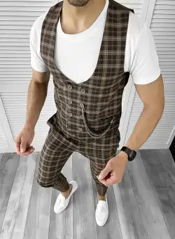 Compleu barbati Vesta + Pantaloni maro B5526 102-4 E/100-2.3