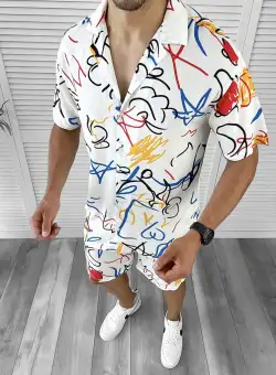 Compleu de vara camasa imprimeu + pantaloni 12060 79-4