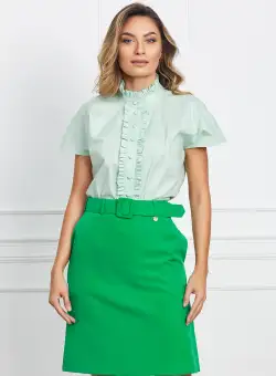 Fusta Dy Fashion verde cu buzunare si curea in talie
