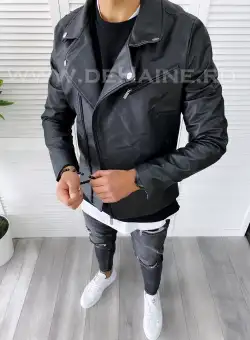 Geaca barbati neagra piele ecologica B7095 J6-3