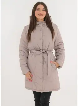 Geaca bej cu maneci detasabile si cordon in talie