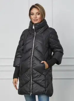 Geaca Cristina neagra cu guler maxi si mansete