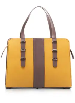 Geantă damă din piele naturală, Leofex - 4012 Muștar Taupe Box
