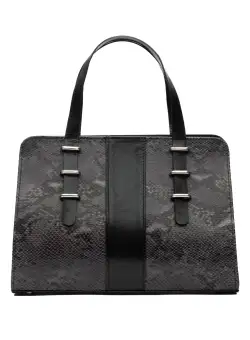 Geantă damă din piele naturală, Leofex - 4012 Negru+gri box