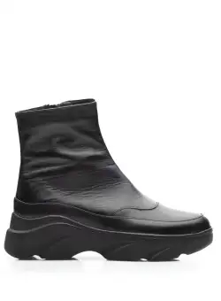 Ghete damă casual din piele naturală, Leofex - 336-1 Negru Box