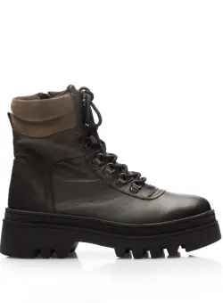 Ghete damă din piele naturală, Leofex - 021 Kaki Box