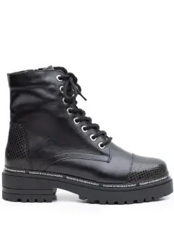 Ghete dama din piele naturala, Leofex - 299 Negru box print