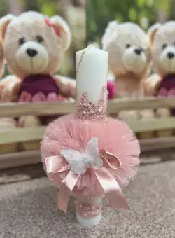 Lumanare Botez Voal Fluturas - Roz 2