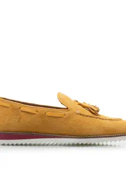 Mocasini casual damă din piele naturală, Leofex - 202 Muştar Velur