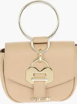 Moschino Love Faux Leather Golden Handle Bracelet Bag With Removable Beige