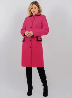 Palton dama fucsia din stofa tesuta cu broderie manuala
