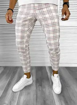 Pantaloni barbati casual regular fit in carouri B8497 7-1 E ~