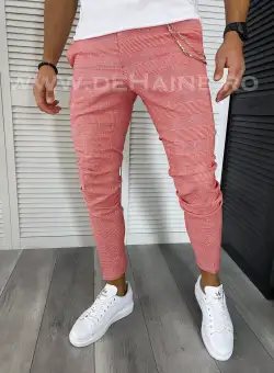 Pantaloni barbati casual regular fit rosii in carouri B1607 B6-2.2 E 5-1