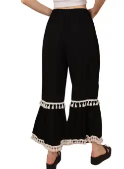 Pantaloni de vara cu ciucuri - negri