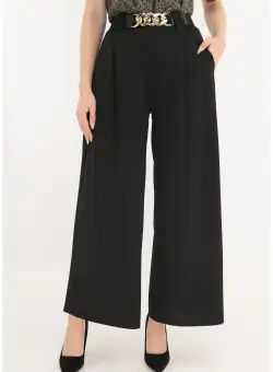 Pantaloni lejeri negri cu o curea elastica in talie