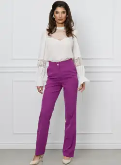 Pantaloni Moze magenta cu croi drept
