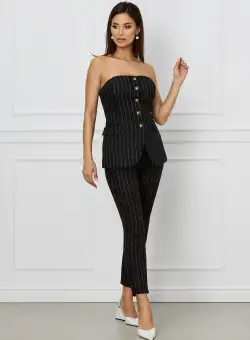 Pantaloni Tania negri cu dungi albe