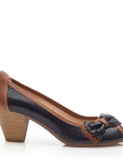 Pantofi casual cu toc dama de piele naturala, Leofex - 276 blug
