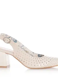 Pantofi casual cu toc damă, perforaţi si decupaţi la spate din piele naturală, Leofex - 247 Bej box